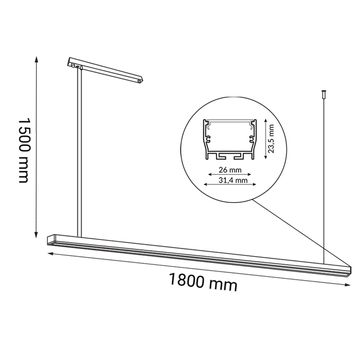 Lampa wisząca HIATE LINE 180cm LED 36W 3000K CRI98 - czarny